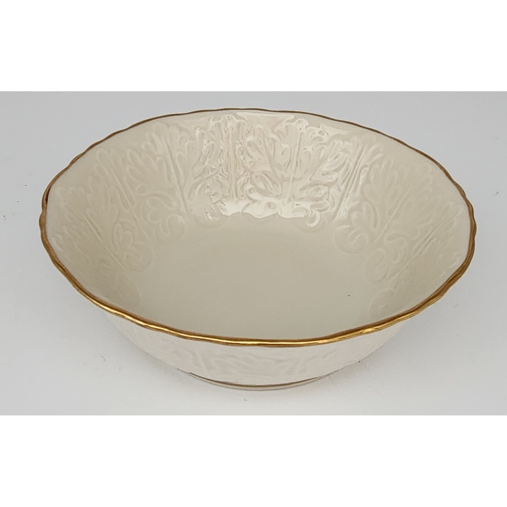 Lenox Embossed Leaf Bowl Ivory Gold Trim 6 Inch Small Serving Dish Excellent